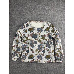 Dolan Sweater Womens XS Gray Blue Pink Floral Pullover Striped Sleeve Made USA
